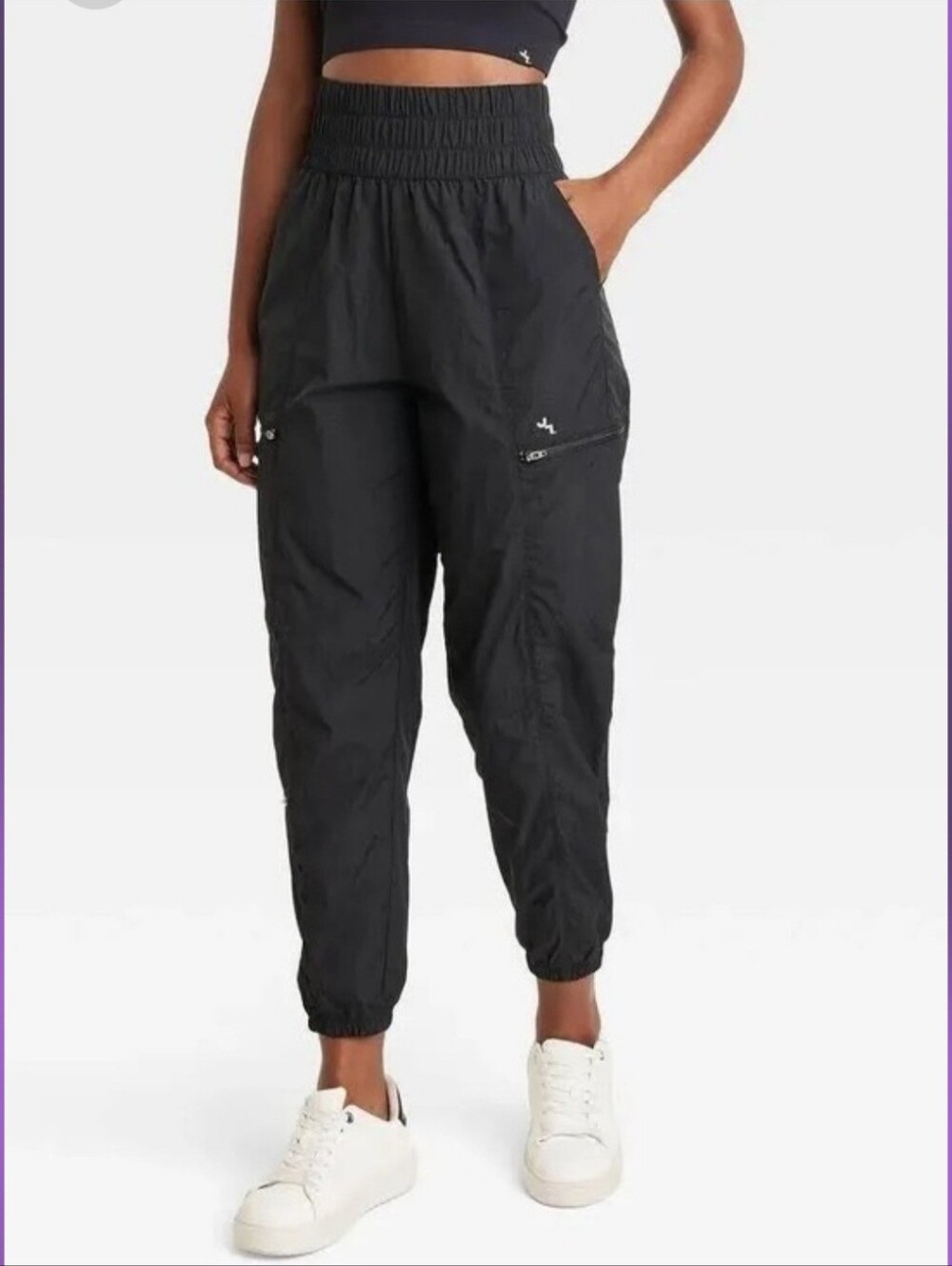 JoyLab Black Nylon High‎ Rise Cargo Jogger Pants